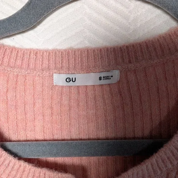 GU Front Ribbon Tie Pink Ribbed Knit Cardigan Size Small Balletcore Softgirl - Picture 4 of 10